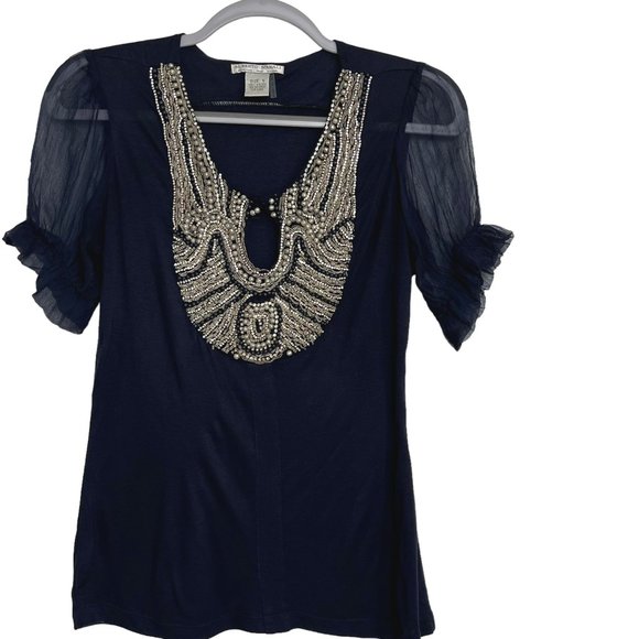 Alberto Makali Embellished  Sheer Sleeve Top Size small - Picture 1 of 5